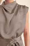 GENEVIEVE SATIN MIDI DRESS - MOCHA