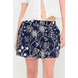 NAVY BLOOM EMBROIDERED SET SHORTS