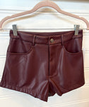 BURGUNDY FAUX LEATHER SHORTS