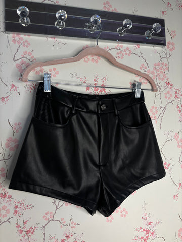 BLACK FAUX LEATHER SHORTS