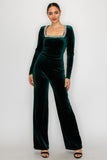 OH WHAT A NIGHT VELVET JUMPSUIT - EMERALD