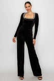 OH WHAT A NIGHT VELVET JUMPSUIT - BLACK