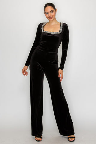 OH WHAT A NIGHT VELVET JUMPSUIT - BLACK