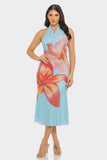 SUNSET LILY HALTER MIDI DRESS - BLUE