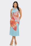 SUNSET LILY HALTER MIDI DRESS - BLUE