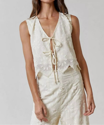 YVETTE FLORAL CROCHET FRONT-TIE TOP