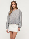 FOG BLUE FAUX LEATHER BOMBER JACKET