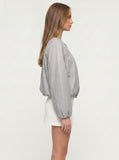 FOG BLUE FAUX LEATHER BOMBER JACKET
