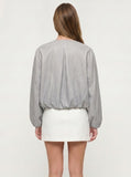 FOG BLUE FAUX LEATHER BOMBER JACKET