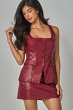 MAKE YOU MINE FAUX LEATHER SET VEST - DEEP CHERRY