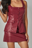 MAKE YOU MINE FAUX LEATHER SET SKIRT - DEEP CHERRY