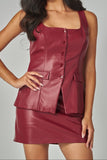 MAKE YOU MINE FAUX LEATHER SET SKIRT - DEEP CHERRY