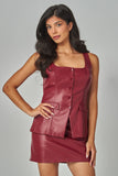 MAKE YOU MINE FAUX LEATHER SET VEST - DEEP CHERRY