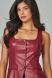 MAKE YOU MINE FAUX LEATHER SET VEST - DEEP CHERRY