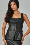 MAKE YOU MINE FAUX LEATHER SET VEST - BLACK