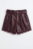 LA BELLE LACE TRIM LEATHER SHORTS - WINE