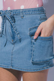 TIE WAIST DENIM CARGO MINI SKIRT