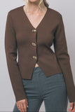 FINE-KNIT CHOCOLATE BROWN CARDIGAN