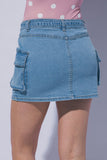 TIE WAIST DENIM CARGO MINI SKIRT
