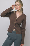 FINE-KNIT CHOCOLATE BROWN CARDIGAN