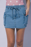 TIE WAIST DENIM CARGO MINI SKIRT