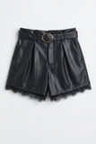 LA BELLE LACE TRIM LEATHER SHORTS - BLACK
