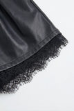 LA BELLE LACE TRIM LEATHER SHORTS - BLACK