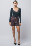 LA BELLE LACE TRIM LEATHER SHORTS - WINE