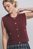 ELLE KNIT SWEATER VEST - BURGUNDY