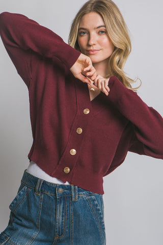 SAMANTHA CARDIGAN SWEATER TOP - WINE