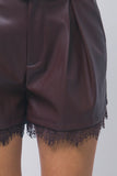 LA BELLE LACE TRIM LEATHER SHORTS - WINE