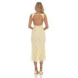 YELLOW LACE OPEN BACK MIDI DRESS