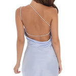 BLUE PEARL ONE SHOULDER SATIN DRESS