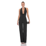 HALTER PLUNGE NECK JUMPSUIT