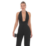 HALTER PLUNGE NECK JUMPSUIT
