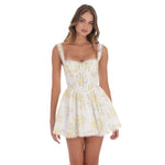 WHITE CORSET FLORAL FIT AND FLARE MINI DRESS