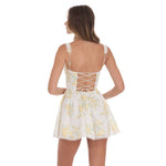 WHITE CORSET FLORAL FIT AND FLARE MINI DRESS