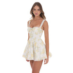 WHITE CORSET FLORAL FIT AND FLARE MINI DRESS