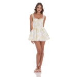 WHITE CORSET FLORAL FIT AND FLARE MINI DRESS