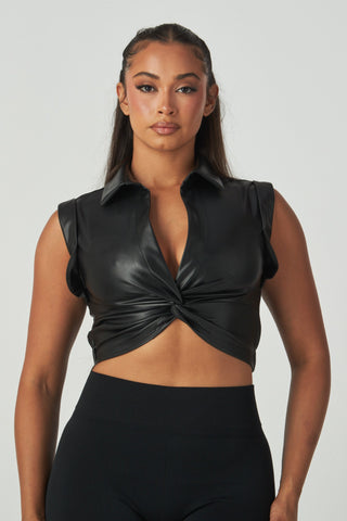 ECHO FAUX LEATHER CROP TOP