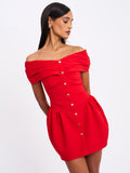 CAIT RED OFF-SHOULDER MINI DRESS