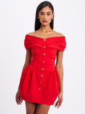 CAIT RED OFF-SHOULDER MINI DRESS