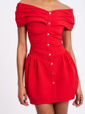 CAIT RED OFF-SHOULDER MINI DRESS
