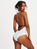 POLKA DOT RUCHED HALTER BACKLESS SWIMSUIT