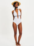 POLKA DOT RUCHED HALTER BACKLESS SWIMSUIT