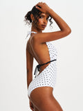 POLKA DOT RUCHED HALTER BACKLESS SWIMSUIT