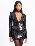 TAMIRA BLACK SEQUIN DEEP V TOP WITH SCARF