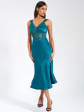 PERLEY SATIN LACE MIDI DRESS
