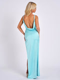 GEENA TIFFANY BLUE SLIT GOWN