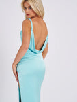 GEENA TIFFANY BLUE SLIT GOWN